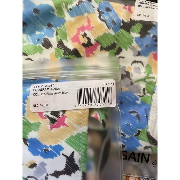 Ganni FLORAL AZURE BLUE Racer Zip Back Floral Bikini Swim Top size 10-12 - Picture 6 of 6